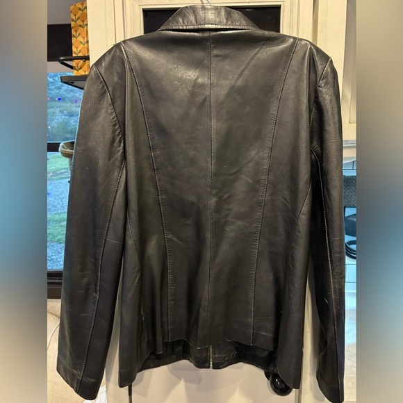 Vintage Ann Taylor LOFT Classic minimalist Black Leather Jacket size Large - Picture 3 of 5